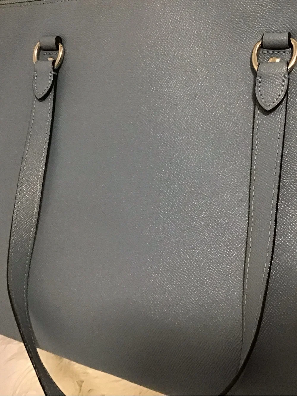 Coach Slate Blue Leather Zip-Top Tote can fit laptop 13”